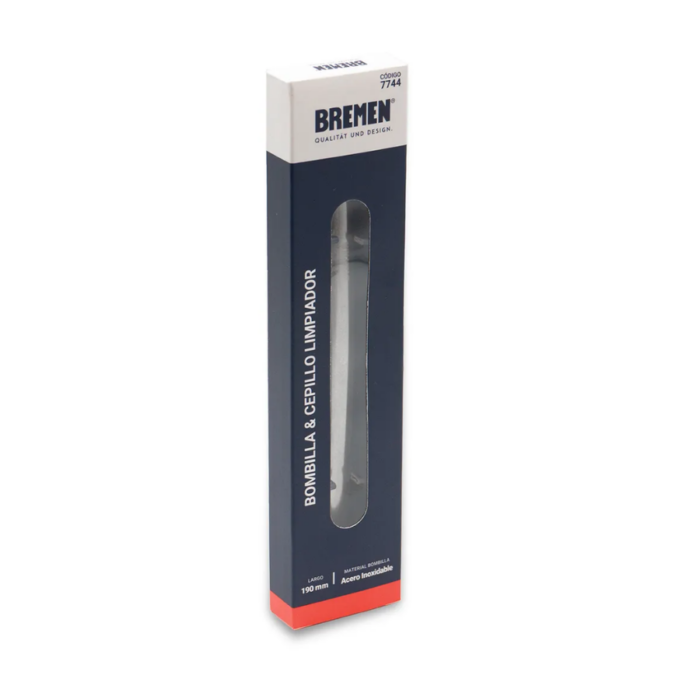 BOMBILLA ACERO INOX Y CEPILLO LIMPIADOR BREMEN 7744