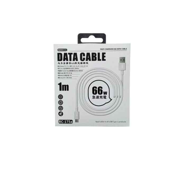 CABLE DATOS CARGA RAPIDA IREMAX USB A TIPO C 1MTS 6A RC-175A