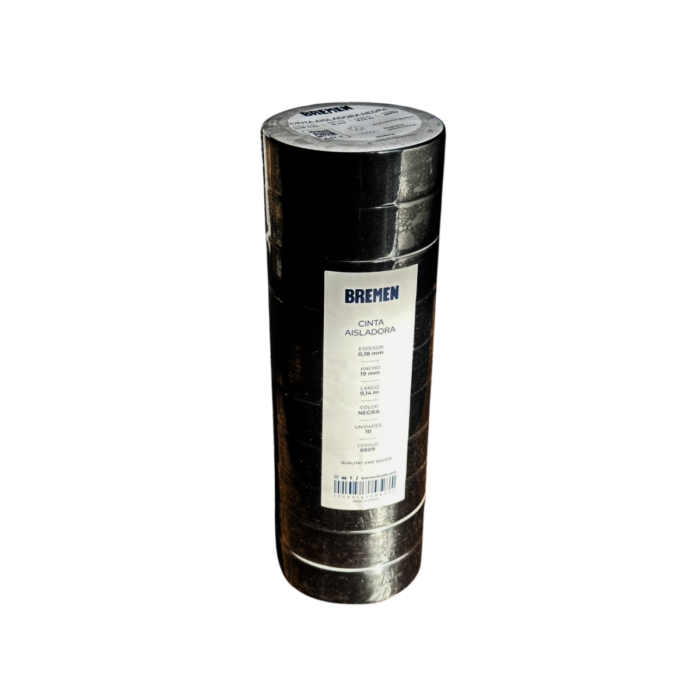 CINTA ADHESIVA AISLADORA 0,18MMX19MMX18M BREMEN® [NEGRA] X 10 UNIDADES