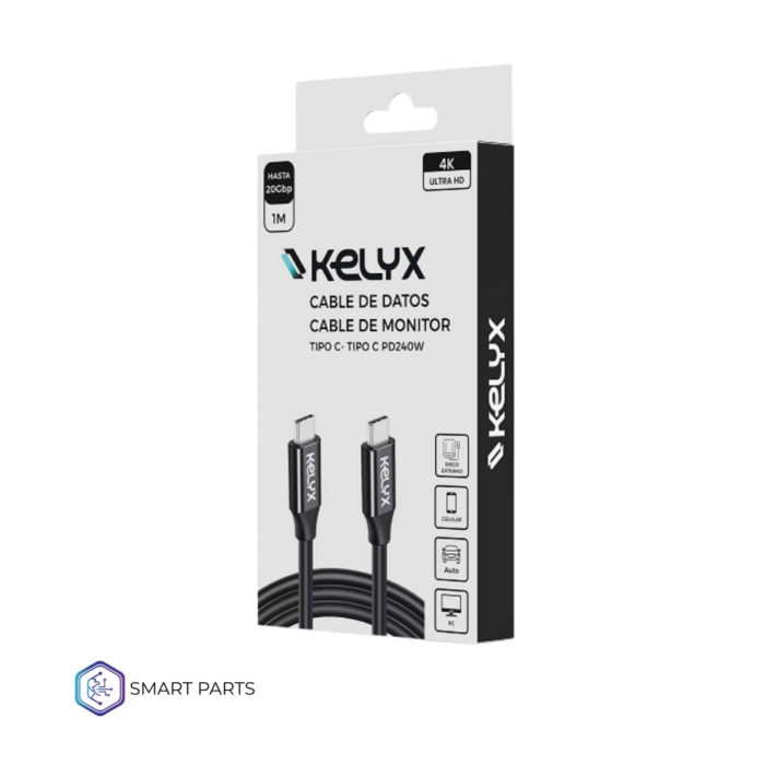 CABLE KELYX USB TIPO C A TIPO C 240W / 20GBP 4K 1 MT