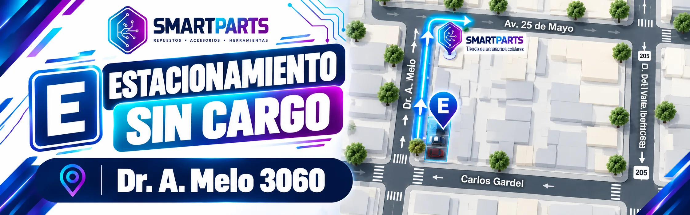Estacionamiento sin cargo para clientes en Dr. A. Melo 3060